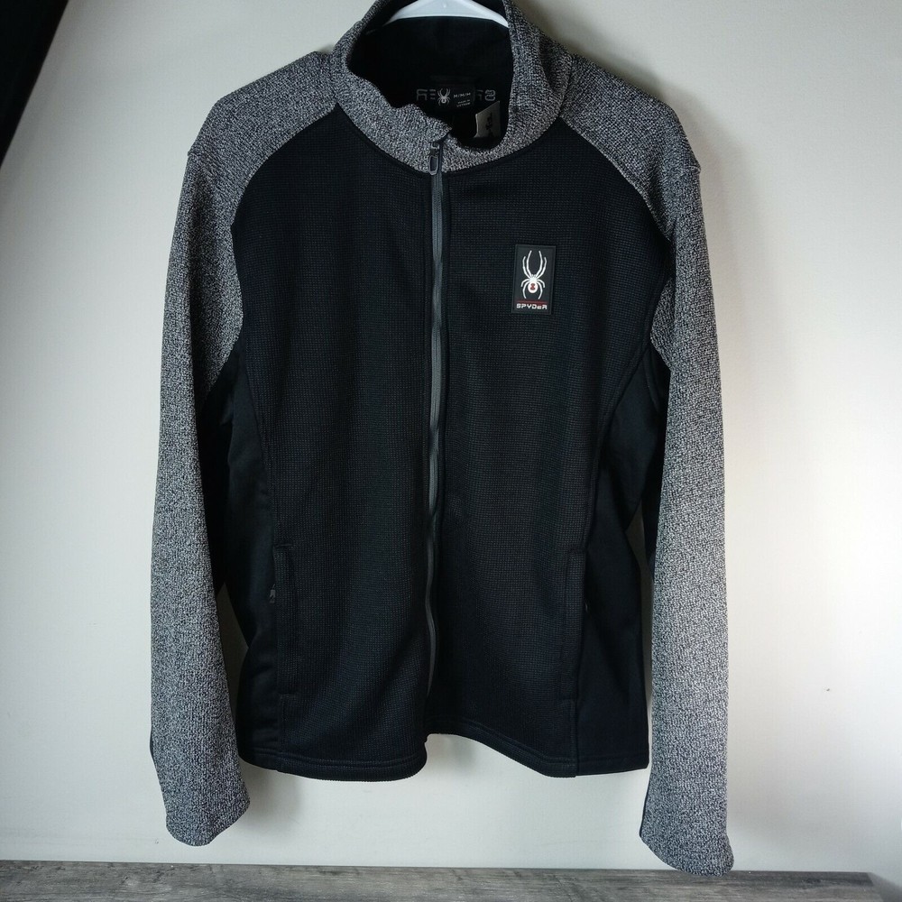 Spyder Black & Gray Stand Collar Zip Front Jacket Men's NWT Size Medium
